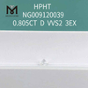 0,805CT D VVS2 diamante branco redondo cultivado em laboratório 3EX