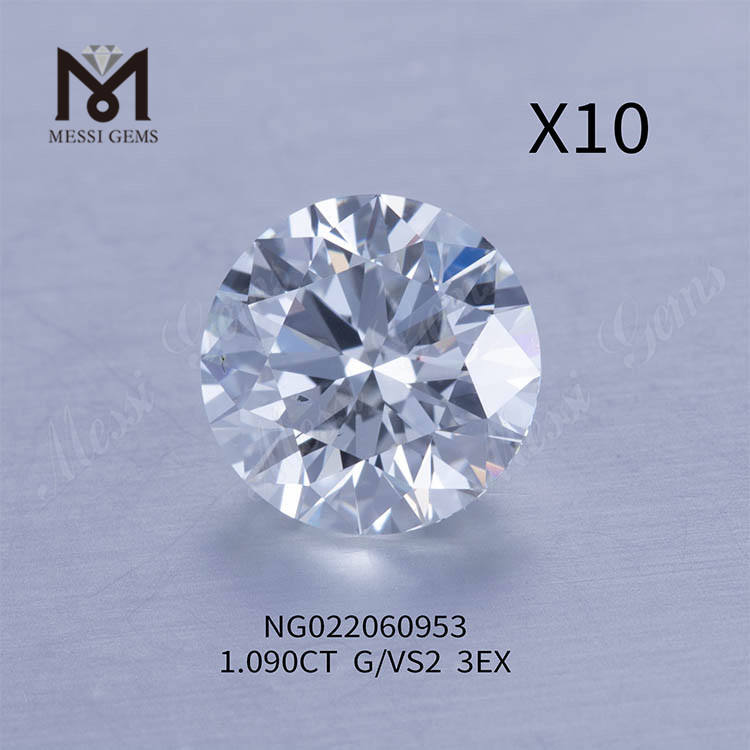 Diamantes avulsos cultivados em laboratório de 1,090 ct G VS2 EX