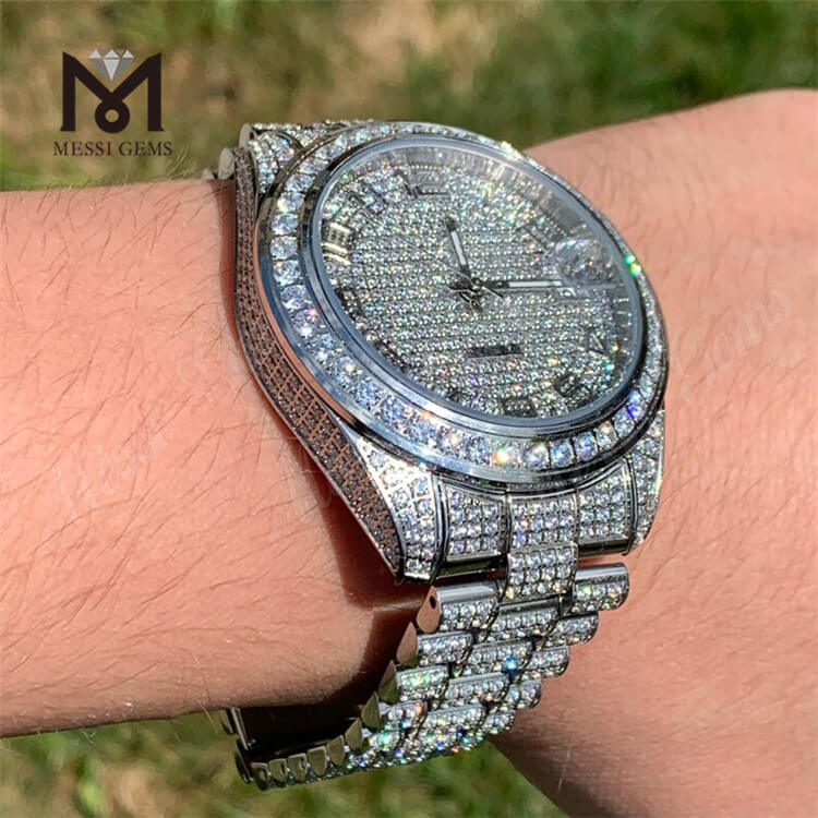 Relógio de diamante Moissanite feminino de luxo personalizado