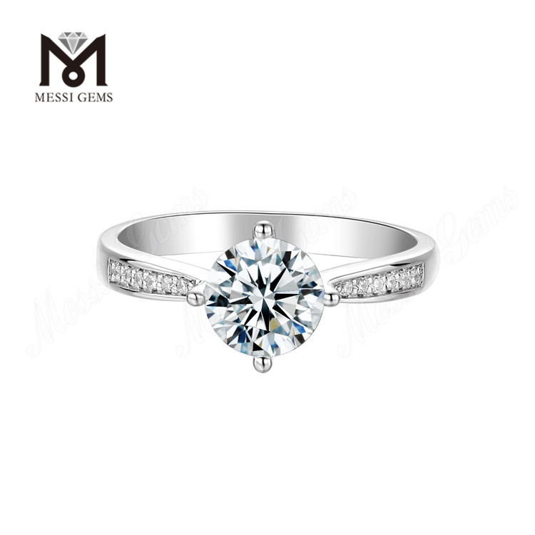 Messi Gems formato redondo 1 quilate moissanite diamante 925 prata esterlina anel de noivado