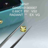 0,69 ct FIY diamantes amarelos extravagantes cultivados em laboratório VS1 corte radiante 