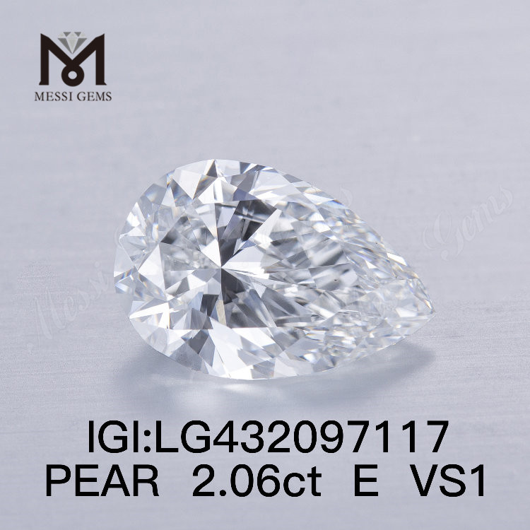 Diamantes cultivados em laboratório em forma de pêra E/VS1 de 2,06 quilates FAIR VG