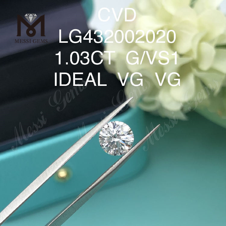 Diamante redondo cultivado em laboratório G/VS1 CVD de 1,03 quilates