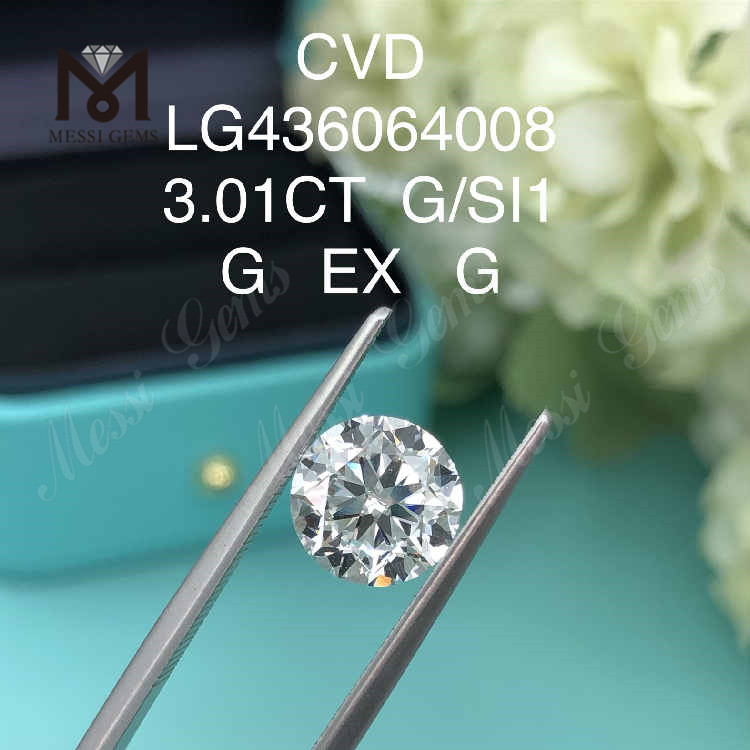 3.01CT G/SI1 diamante redondo cultivado em laboratório G EX G