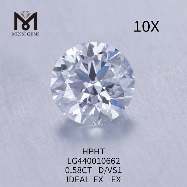Diamante de laboratório redondo 0,58CT D/VS1 IDEAL EX EX