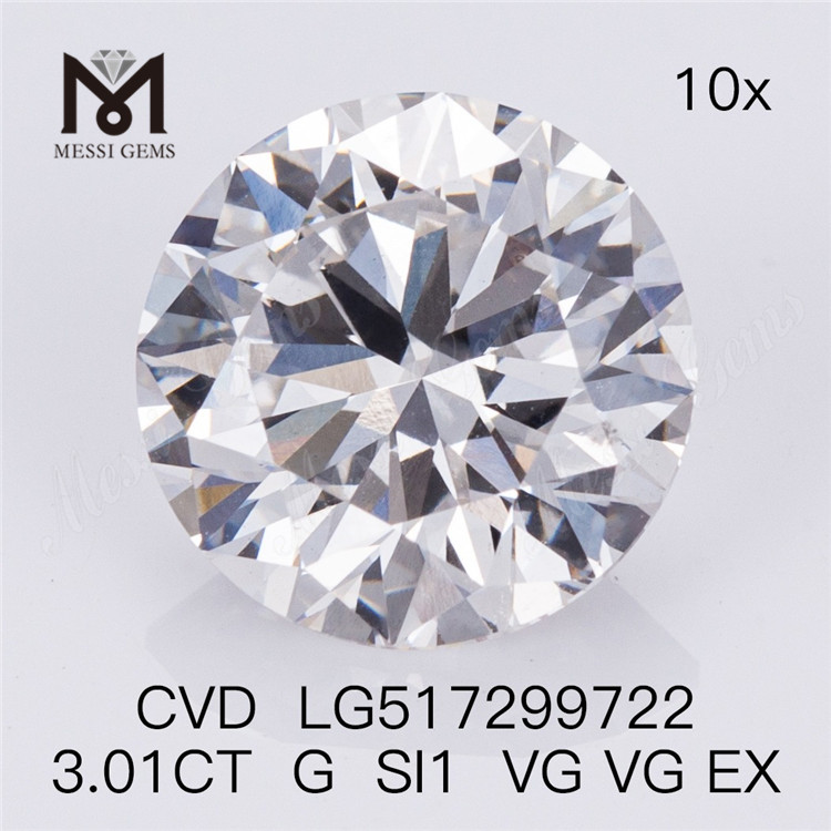 preço de fábrica 3,01 ct G SI1 forma redonda solto diamante sintético cultivado em laboratório