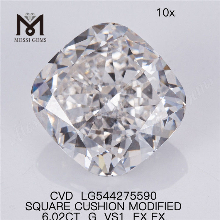 6.02CT G VS1 diamante barato feito pelo homem SQ CUSHION CUT 6ct branco solto maior diamante de laboratório em estoque 
