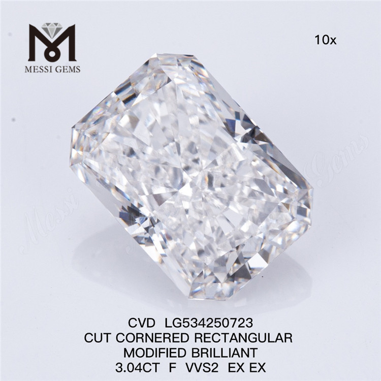 Corte RETANGULAR 3.04CT F VVS2 EX EX diamantes sintéticos de alta qualidade CVD LG534250723 