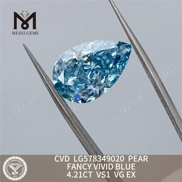 4.21CT VS1 VG EX PEAR FANCY VIVID BLUE barato diamantes feitos em laboratório CVD LG578349020