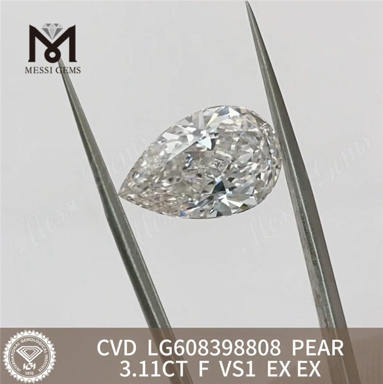 3.11CT F VS1 PEAR Cvd Loose Diamond Elegância sustentável para designers丨Messigems CVD LG608398808