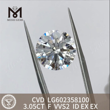 3.05CT F VVS2 ID cortado Diamantes CVD no atacado sem preços altos LG602358100丨Messigems 