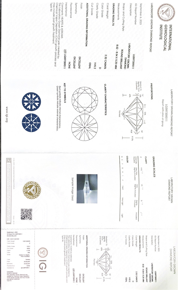 Certificado de diamante igi de 2,32 quilates