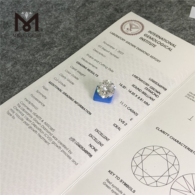 Diamante igi de 11 quilates CVD Lab Diamond cultivado até a perfeição impecável丨Messigems LG605348998