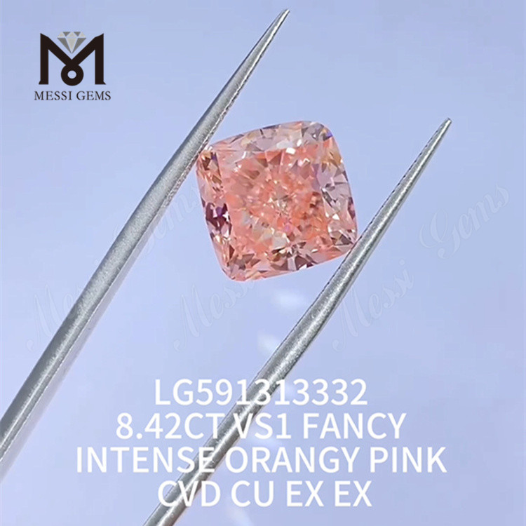 8.42CT VS1 FANTÁSTICO INTENSO ROSA LARANJA CVD CU EX EX Diamantes Rosa Feitos em Laboratório