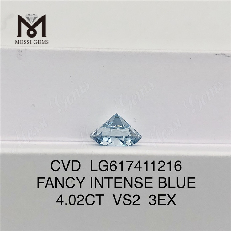 Diamantes sintéticos redondos 4.02CT VS2 FANCY INTENSE BLUE Online丨Messigems CVD LG617411216 